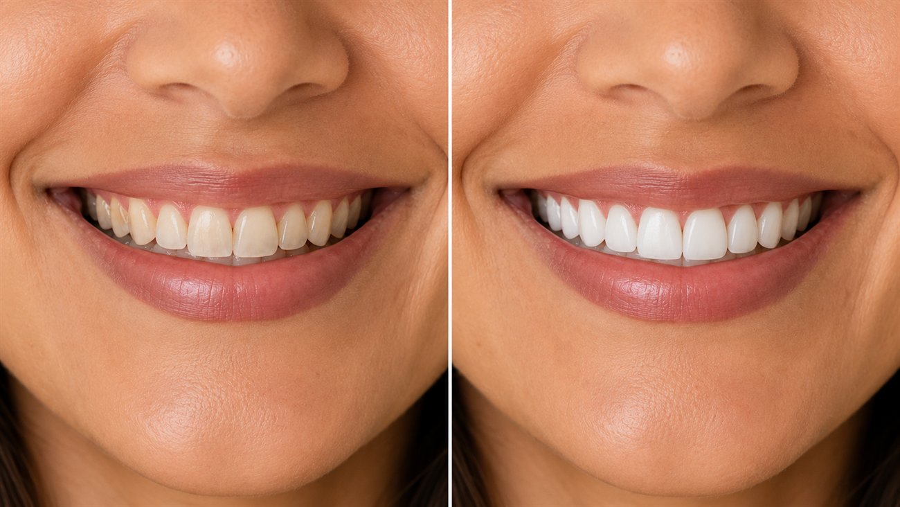 Antes y después de blanqueamiento dental